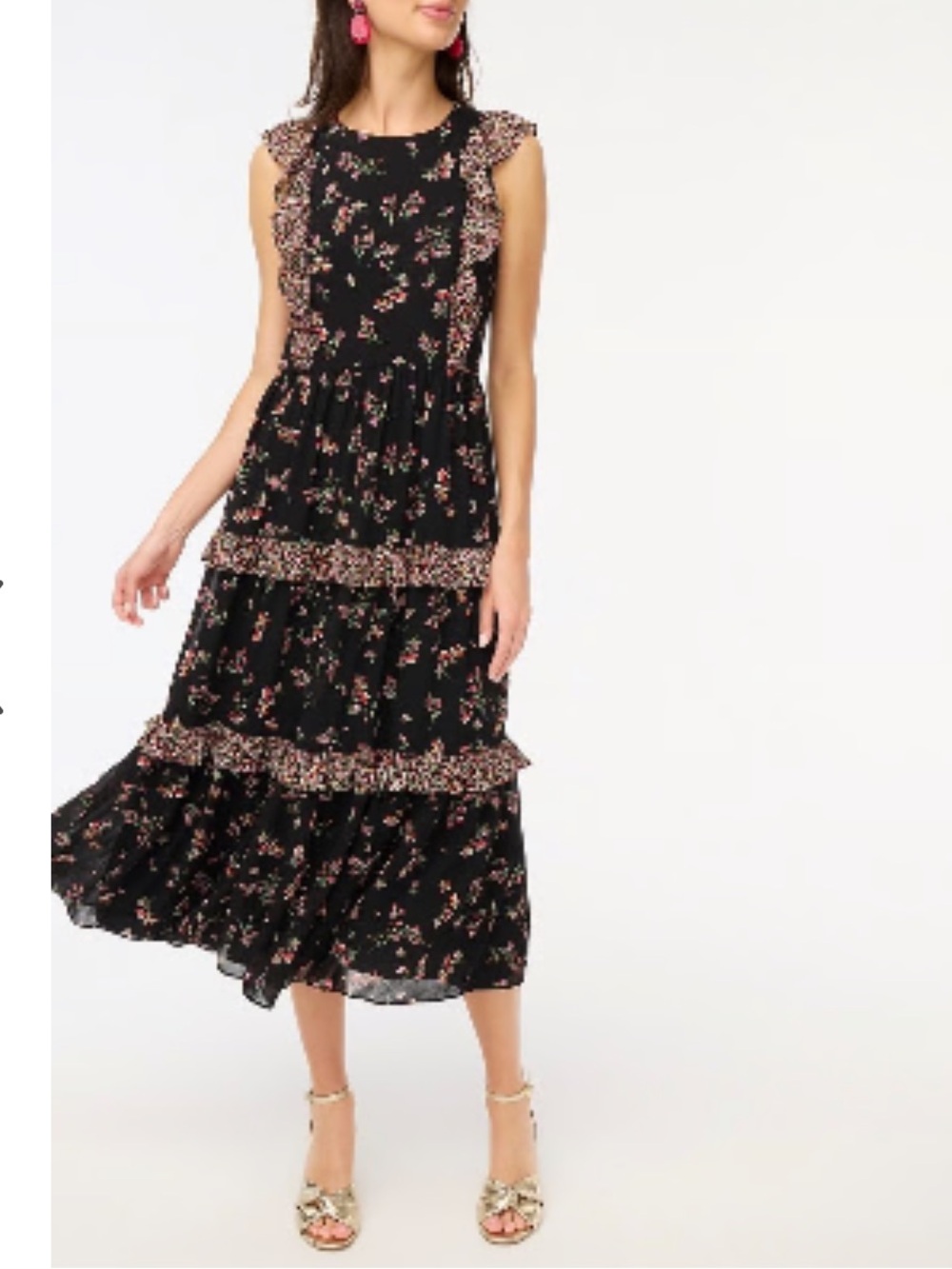 J. Crew Black Floral Tiered Maxi Dress